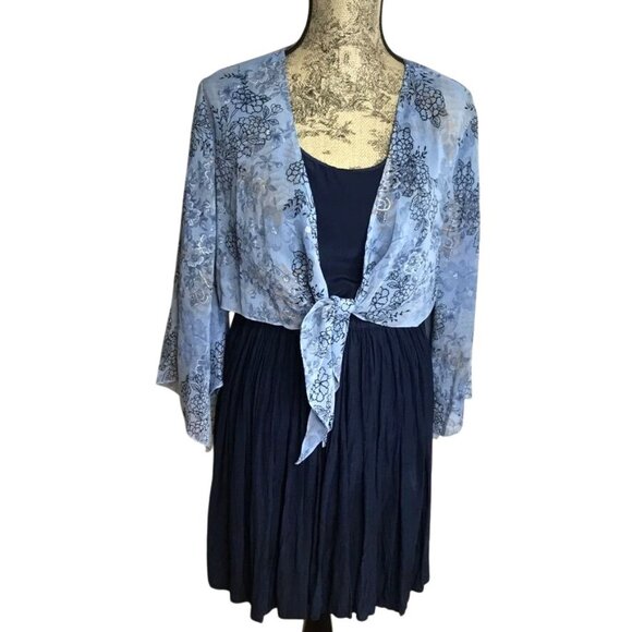 Navy Blue Women Sleeveless Top and Elastic Wasit Pleated Swing Silk Skirt Silk S - Picture 10 of 10